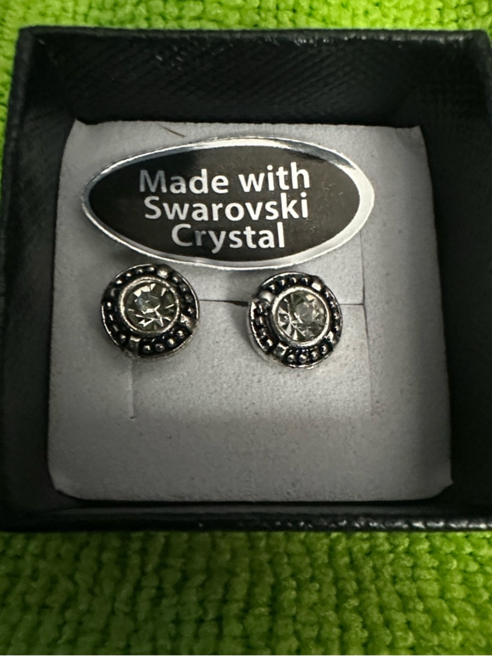 Swarovski Silver-Tone Clear Crystal Round Stud Earrings